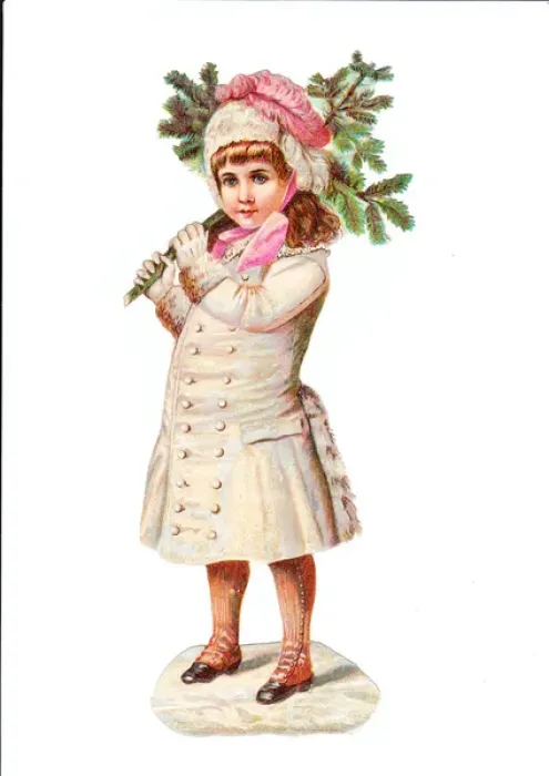 Framed Print : Girl with tree on a Victorian Christmas scrap Framed Print : Girl with tree on a Victorian Christmas scrap