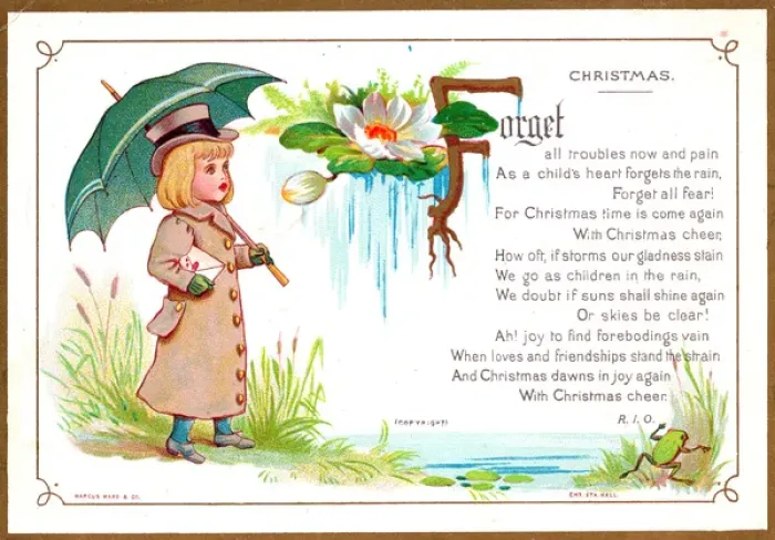 Framed Print : Girl out walking with umbrella on a Christmas card Framed Print : Girl out walking with umbrella on a Christmas card