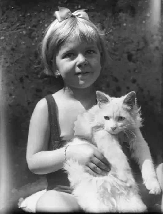 Framed Print : Girl and White Cat Framed Print : Girl and White Cat