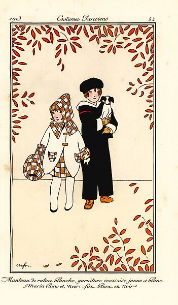 Girl in white coat and boy in sailor suit