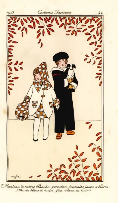 Framed Print : Girl in white coat and boy in sailor suit Framed Print : Girl in white coat and boy in sailor suit