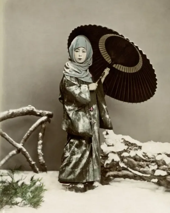 Framed Print : Girl in winter costume, Japan Framed Print : Girl in winter costume, Japan