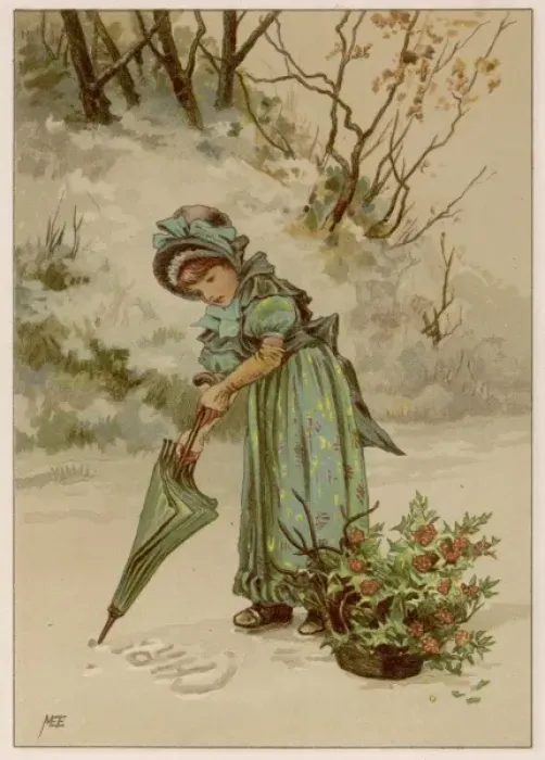 Framed Print : Girl Writes in Snow 1890 Framed Print : Girl Writes in Snow 1890