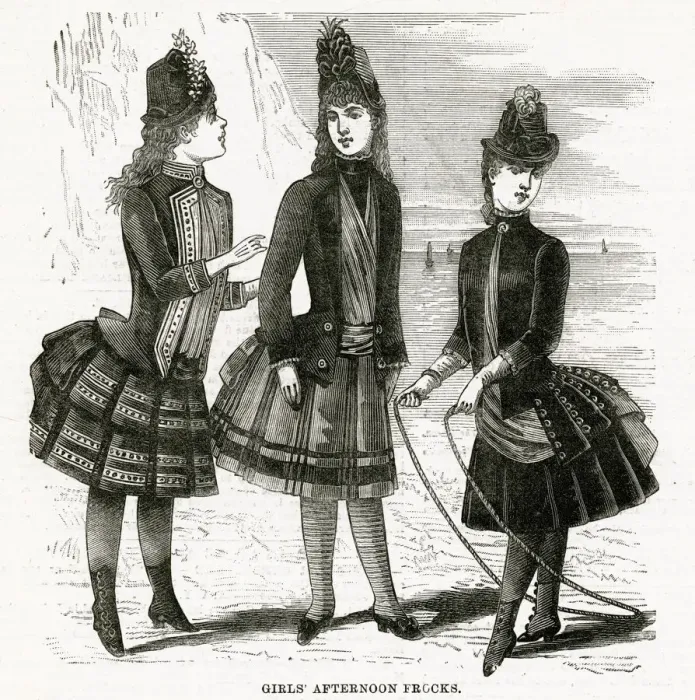 Framed Print : Girls afternoon frocks 1886 Framed Print : Girls afternoon frocks 1886