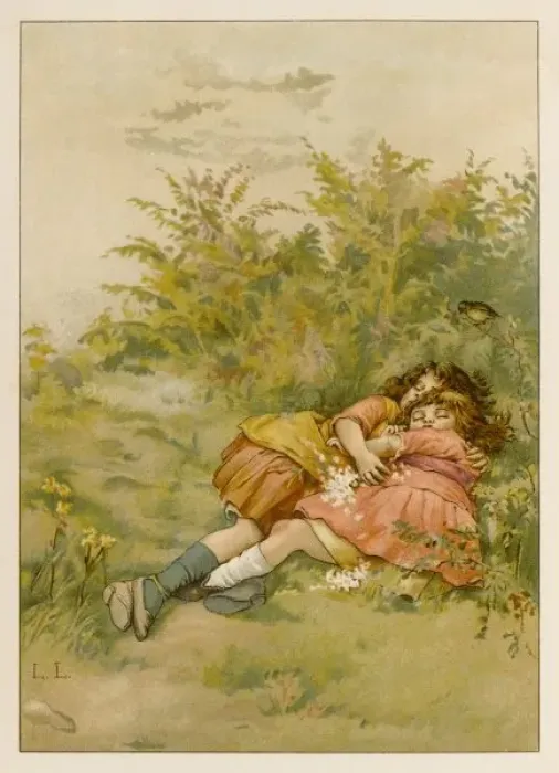 Framed Print : Girls Asleep in Meadow Framed Print : Girls Asleep in Meadow