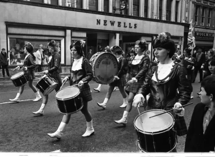 Framed Print : Girls band on parade, Belfast, Northern Ireland Framed Print : Girls band on parade, Belfast, Northern Ireland