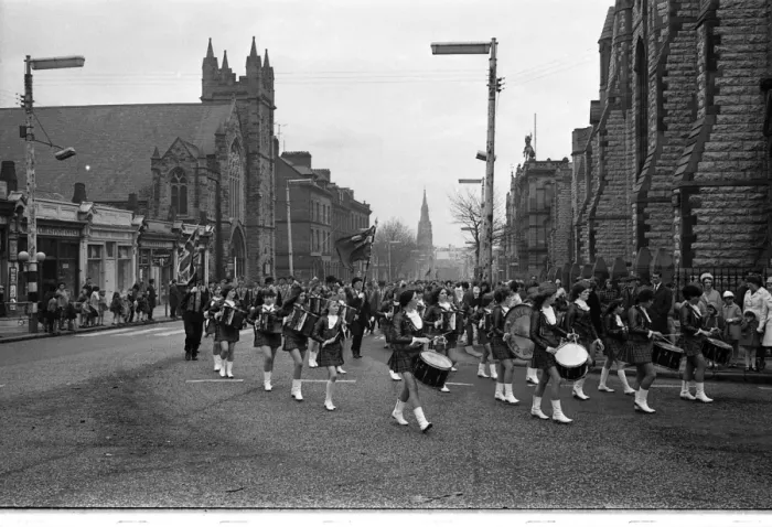 Framed Print : Girls band on parade, Belfast, Northern Ireland Framed Print : Girls band on parade, Belfast, Northern Ireland