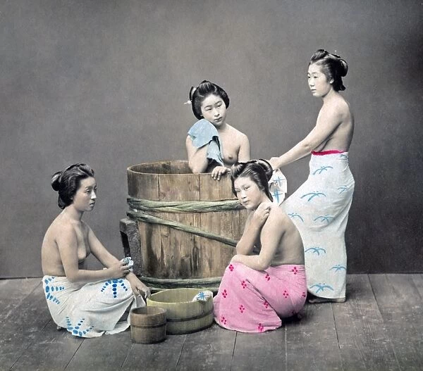 Girls bathing, Japan, circa 1880s
