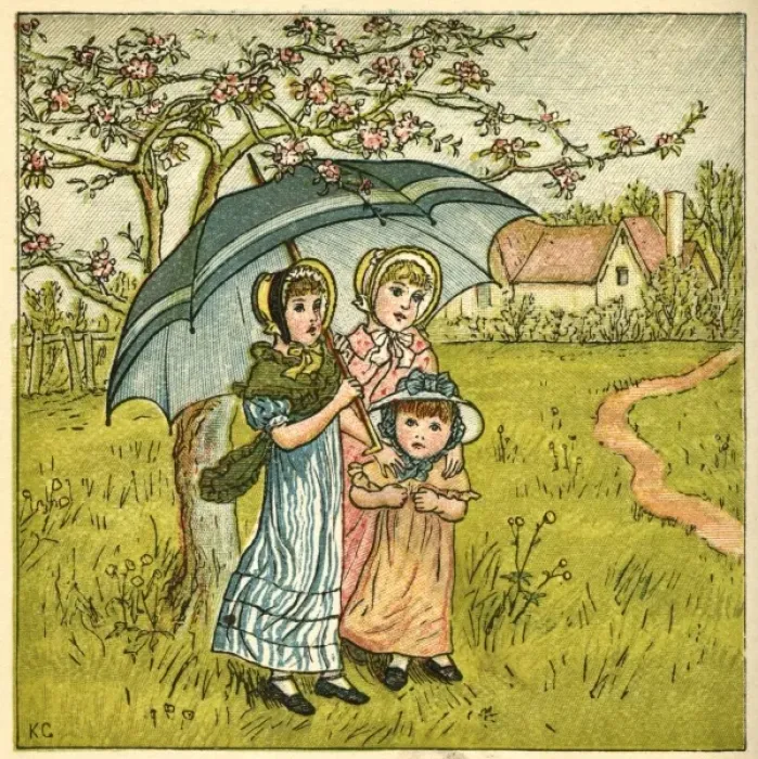 Framed Print : Three girls under blue parasol Framed Print : Three girls under blue parasol