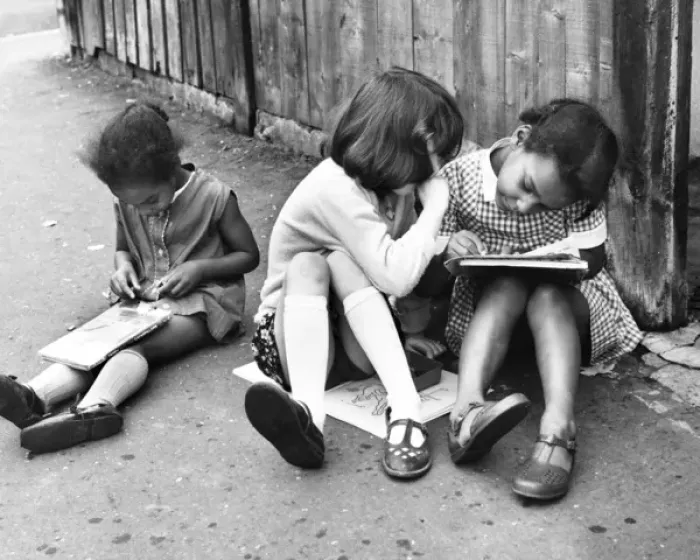 Framed Print : Girls with their books in Balham, SW London Framed Print : Girls with their books in Balham, SW London
