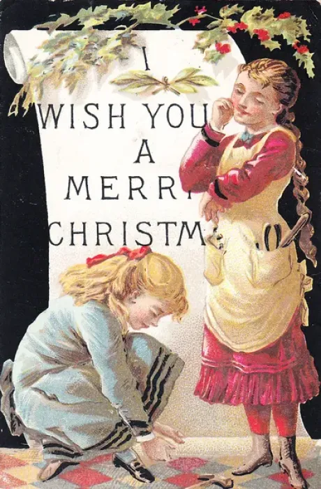 Framed Print : Two girls on a Christmas card Framed Print : Two girls on a Christmas card