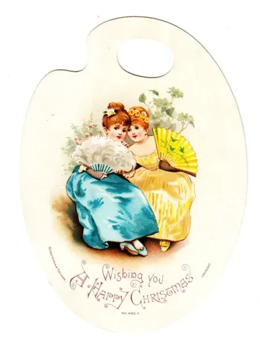 Framed Print : Two girls at a dance on a palette-shaped Christmas card