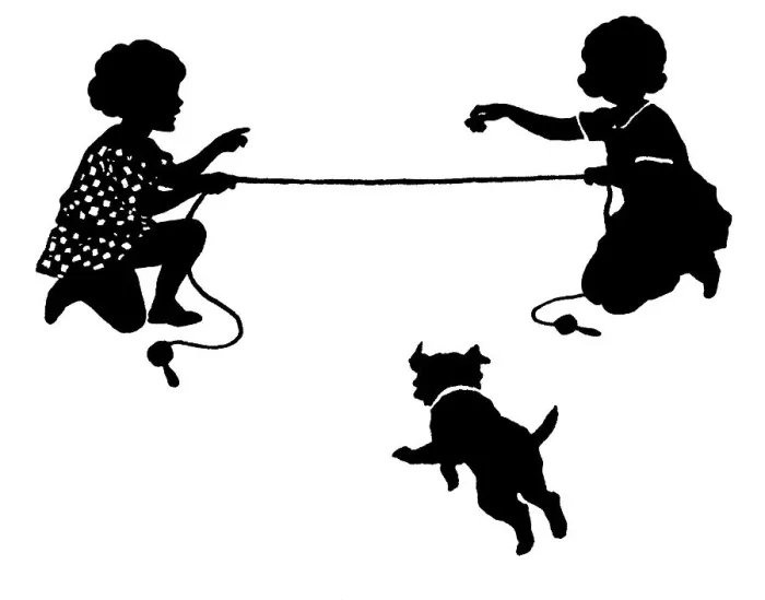 Framed Print : Girls & dog with skipping rope Framed Print : Girls & dog with skipping rope