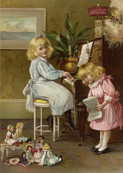 Framed Print : Girls Give Doll Concert Framed Print : Girls Give Doll Concert
