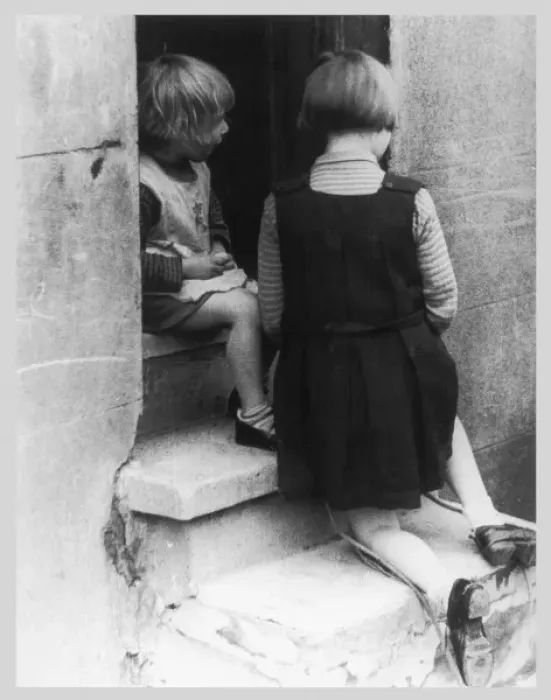 Framed Print : Girls on Door Step Framed Print : Girls on Door Step