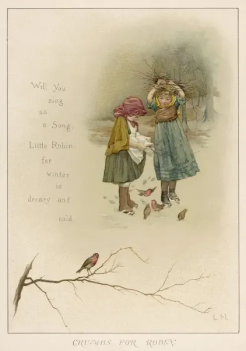 Framed Print : Girls Feed Robins C1885 Framed Print : Girls Feed Robins C1885