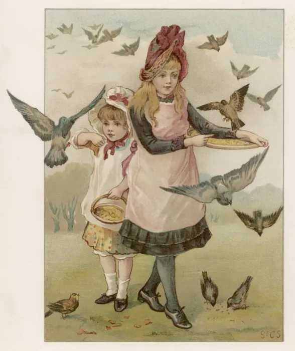 Framed Print : Girls / Feeding Birds 1892 Framed Print : Girls / Feeding Birds 1892