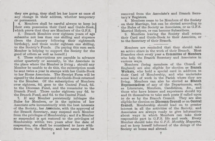 Framed Print : Girls Friendly Society (GFS) Membership Book pages 6-7 Framed Print : Girls Friendly Society (GFS) Membership Book pages 6-7