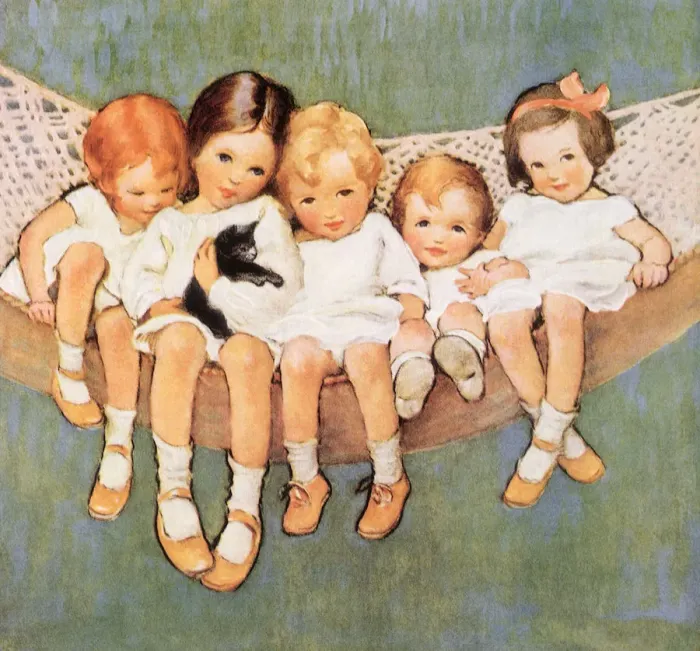 Framed Print : Girls, Hammock and Kitten Framed Print : Girls, Hammock and Kitten