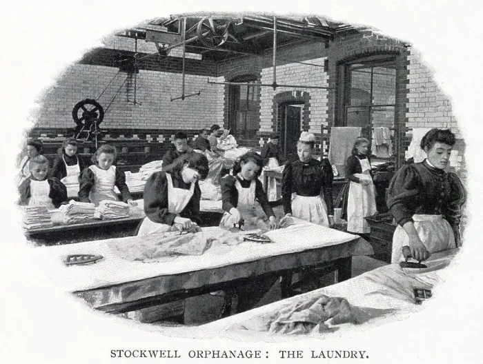 Framed Print : Girls learning how to do laundry correctly, maybe to do domestic work when leaving the orphanage. Date: 1900 Framed Print : Girls learning how to do laundry correctly, maybe to do domestic work when leaving the orphanage. Date: 1900