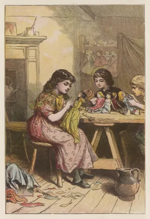 Framed Print : Girls Making Dolls 1878 Framed Print : Girls Making Dolls 1878