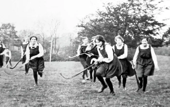 Framed Print : Girls playing Shinty, probably 1920s Framed Print : Girls playing Shinty, probably 1920s