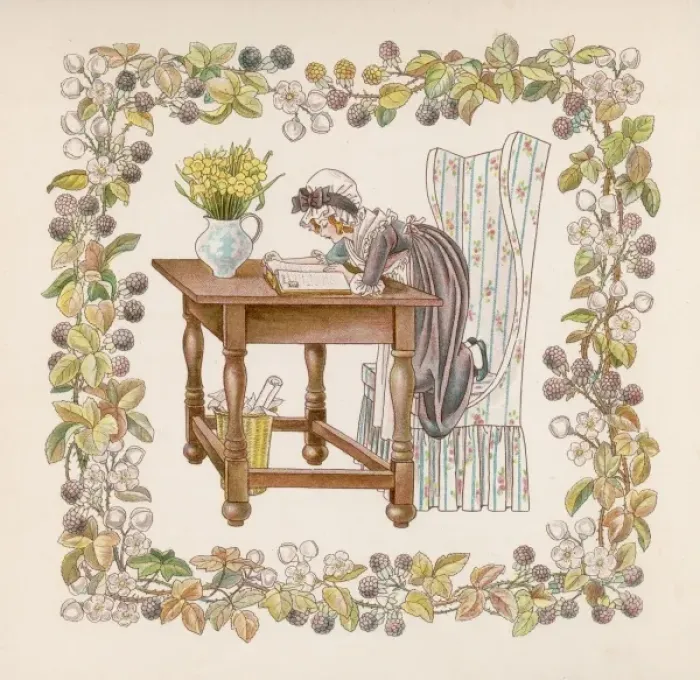 Framed Print : Girls Reading at a Desk Framed Print : Girls Reading at a Desk