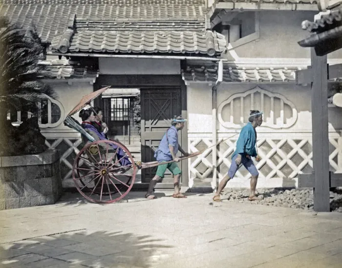 Framed Print : Girls in rickshaw, Japan, circa 1870s. Date: circa 1870s Framed Print : Girls in rickshaw, Japan, circa 1870s. Date: circa 1870s