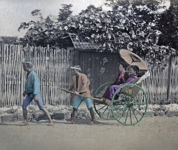 Framed Print : Girls in rickshaw, Japan, circa 1880s Framed Print : Girls in rickshaw, Japan, circa 1880s