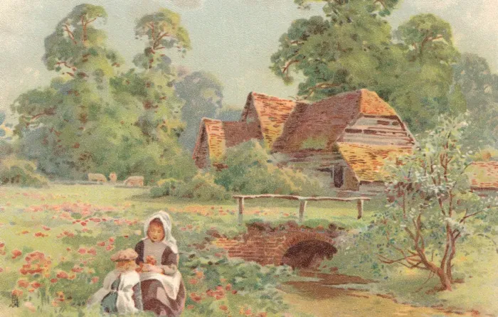 Framed Print : Girls in a Rural Scene Framed Print : Girls in a Rural Scene