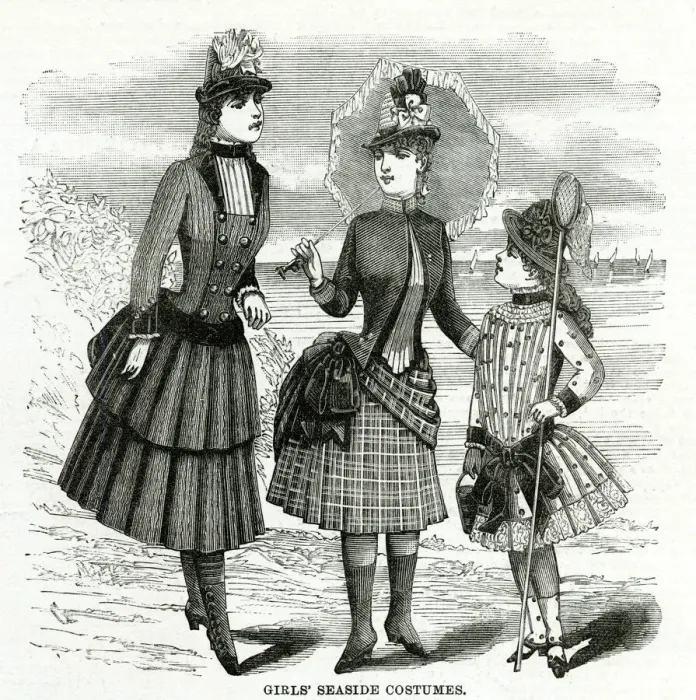 Framed Print : Girls seaside costumes 1886 Framed Print : Girls seaside costumes 1886