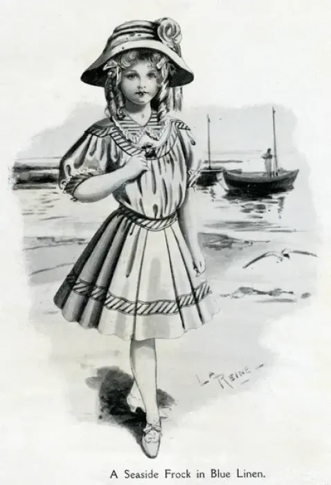 Framed Print : Girls seaside frock 1907 Framed Print : Girls seaside frock 1907