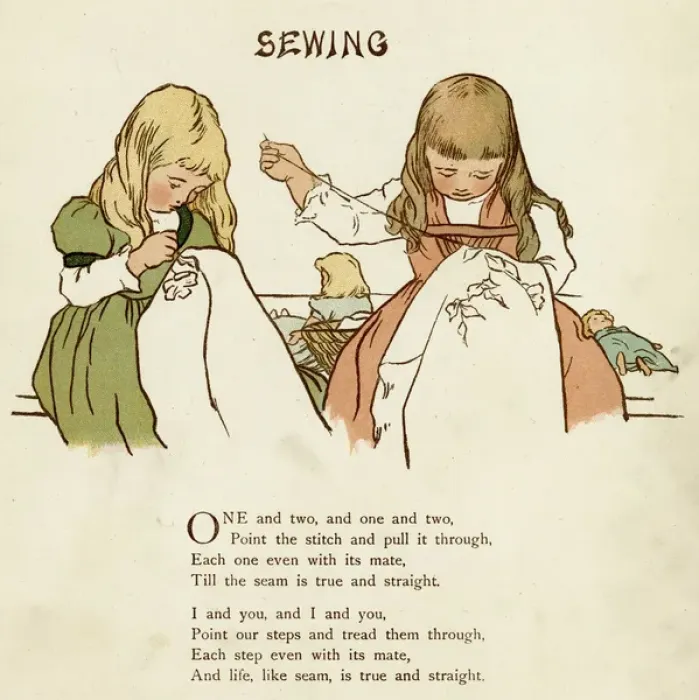 Framed Print : Two girls sewing Framed Print : Two girls sewing