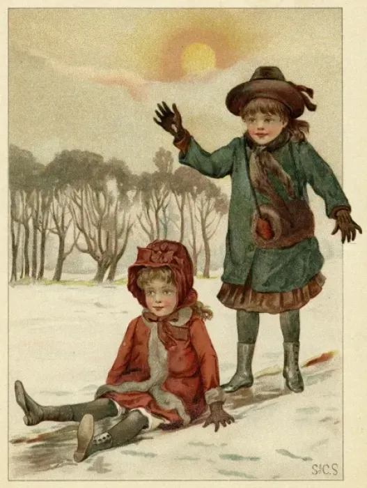Framed Print : Two Girls Sliding C1880 Framed Print : Two Girls Sliding C1880