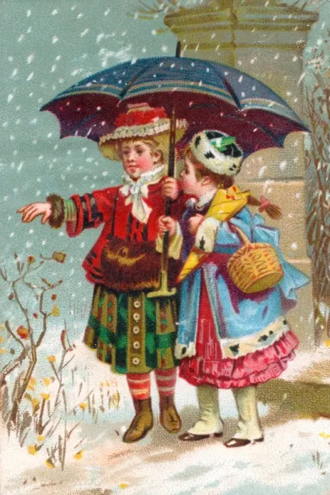 Framed Print : Two girls in the snow on a Christmas card Framed Print : Two girls in the snow on a Christmas card