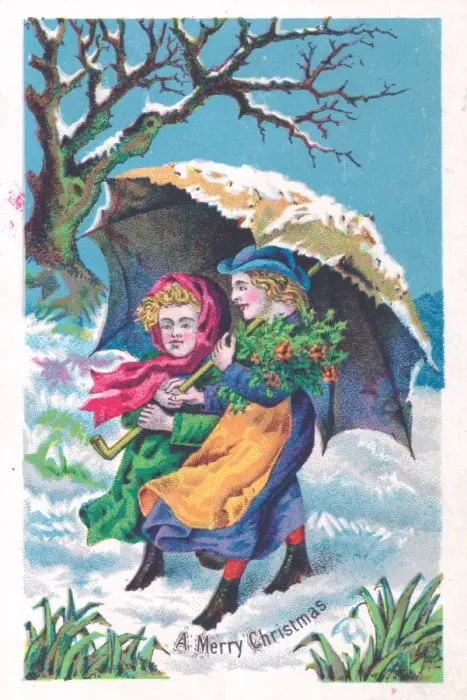 Framed Print : Two girls in the snow on a Christmas card Framed Print : Two girls in the snow on a Christmas card