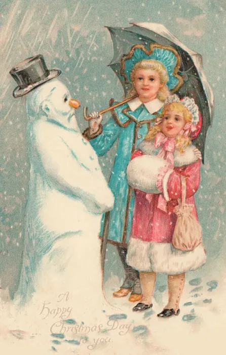 Framed Print : Girls and Snowman Framed Print : Girls and Snowman