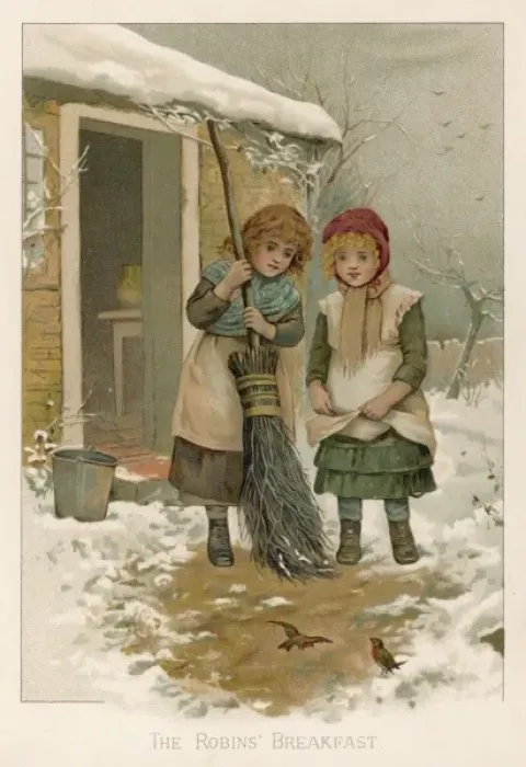 Framed Print : Girls Sweep Snow C1880 Framed Print : Girls Sweep Snow C1880