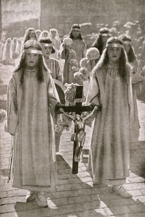 Framed Print : Girls taking part in a religious procession, France Framed Print : Girls taking part in a religious procession, France