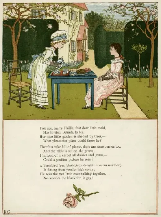 Framed Print : Two girls taking tea on the lawn Framed Print : Two girls taking tea on the lawn