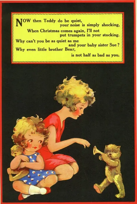 Framed Print : Two Girls and a teddy bear playing a trumpet Framed Print : Two Girls and a teddy bear playing a trumpet
