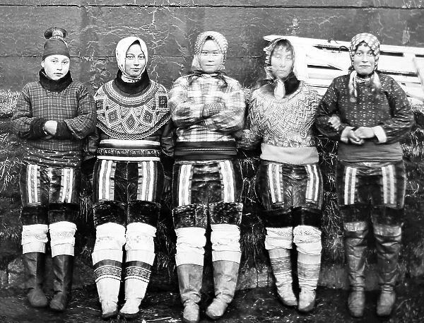 Girls in traditional costume, Greenland, Victorian period
