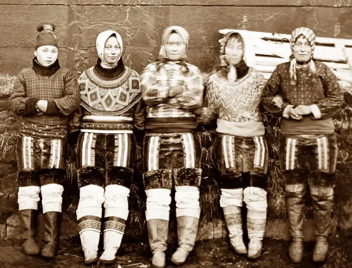 Framed Print : Girls in traditional costume, Greenland, Victorian period Framed Print : Girls in traditional costume, Greenland, Victorian period