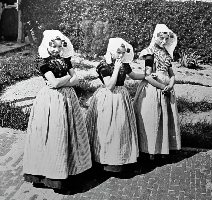 Framed Print : Girls in traditional Zeeland dress, Belgium Framed Print : Girls in traditional Zeeland dress, Belgium