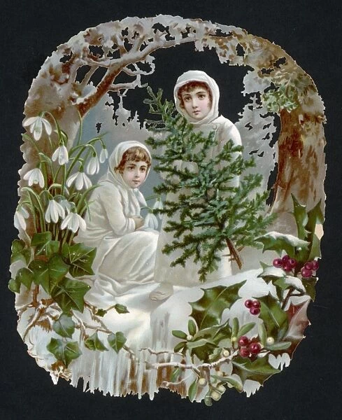 Girls with Tree. These two girls, dressed all in white