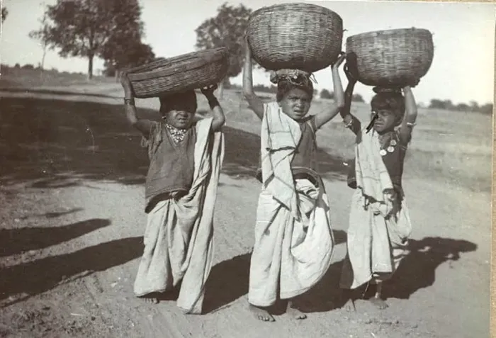 : Three girls working in the fields, India : Three girls working in the fields, India