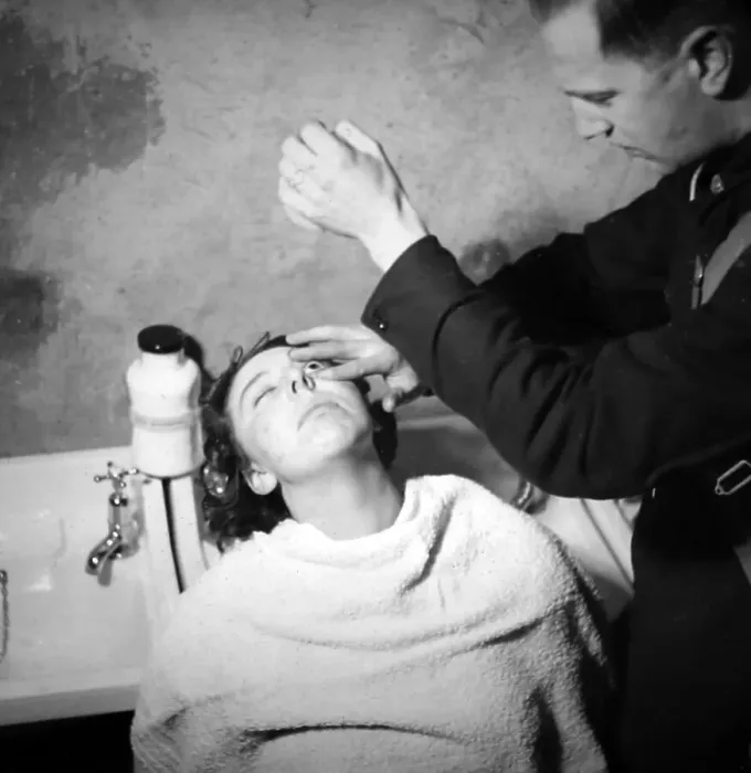 Framed Print : Giving treatment after a gas attack, ARP training Framed Print : Giving treatment after a gas attack, ARP training