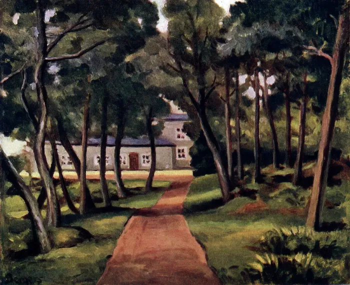 Framed Print : A Glade. Oil painting of a glade containing a near path leading to a large house Framed Print : A Glade. Oil painting of a glade containing a near path leading to a large house