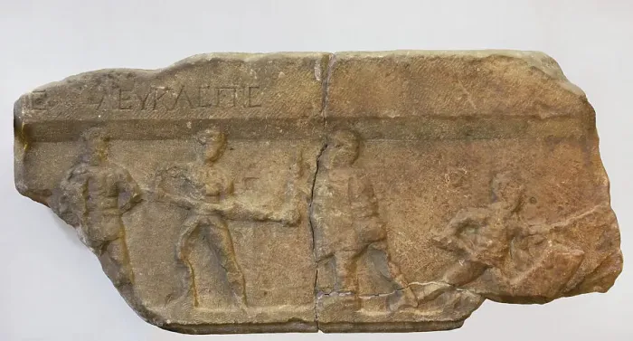 Framed Print : Gladiator fight. Fragment of a marble slab. From Framed Print : Gladiator fight. Fragment of a marble slab. From