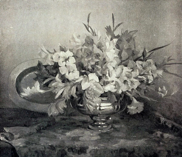 Gladioli. A still life flower piece oil painting of a vase of gladioli flowers